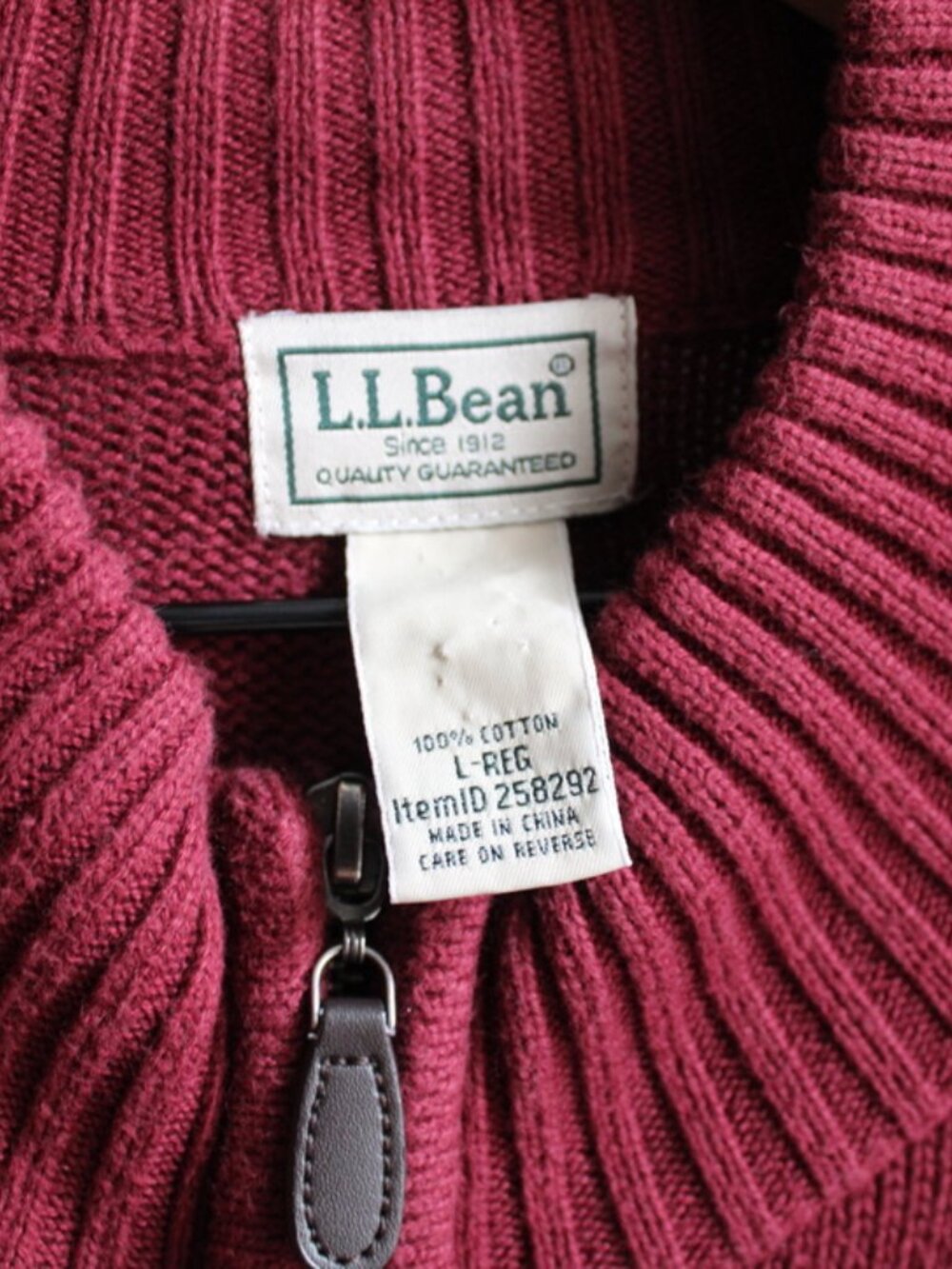 L.L. Bean Full Zip-Up Cardigan Sweater Cotton Knit Red Men's Size Large Reg - Picture 3 of 3